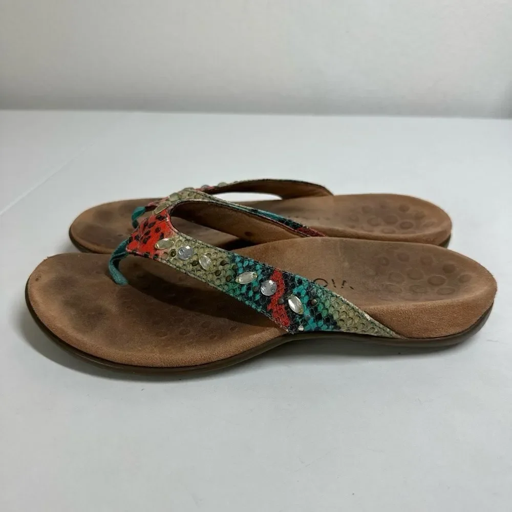 Vionic Lucia Snake Multi Gem-Stoned Thong Flip Flop Women's Size 7 Sandal